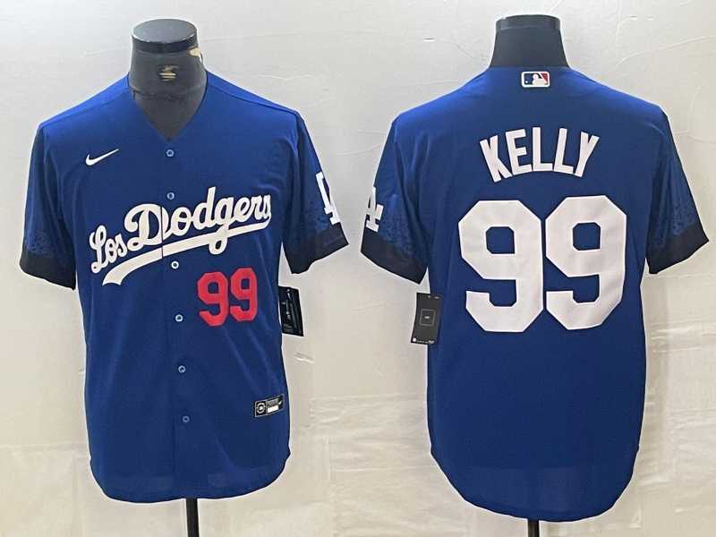 Men%27s Los Angeles Dodgers #99 Joe Kelly Number Blue 2021 City Connect Cool Base Stitched Jersey